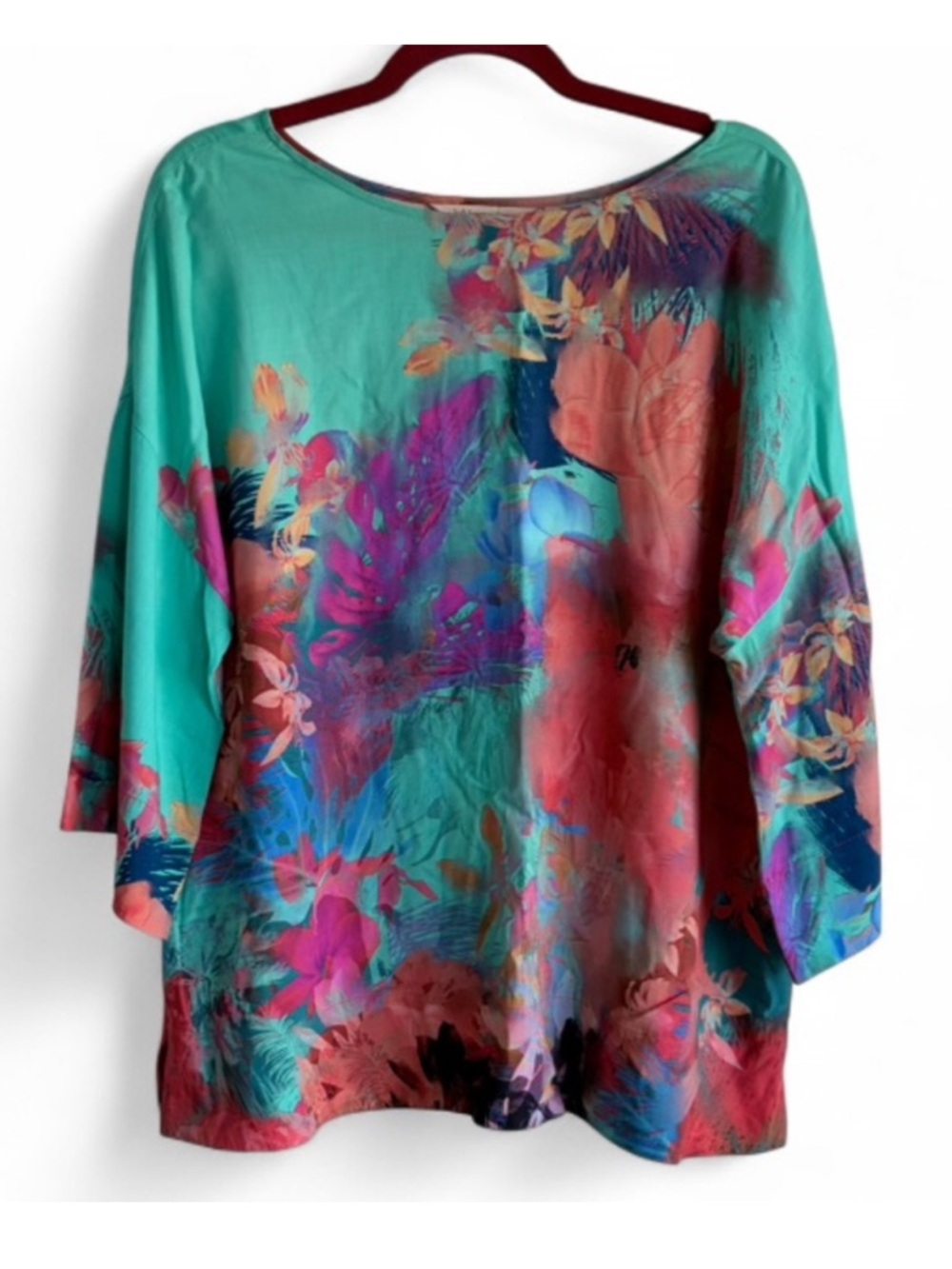 Soft Surroundings Watercolor Tropical Floral 3/4 Sleeve Shirt Size S
